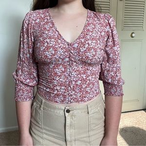 Abercrombie Red Floral Print Crop Top | Size L